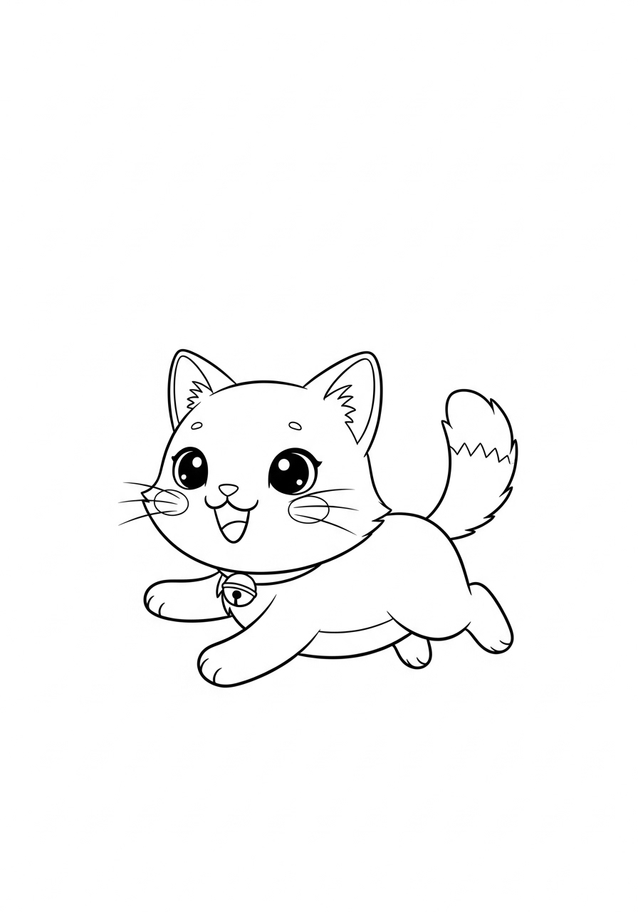 Smiling kawaii cat running coloring page